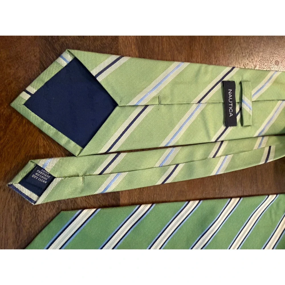 Set of TWO Nautica Light‎ and Dark Green Blue Diagonal Stripe Mens Ties